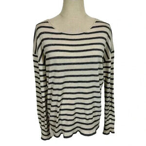 Nili Lotan 18-8 Striped Cotton Drop Shoulder Sweater Gray